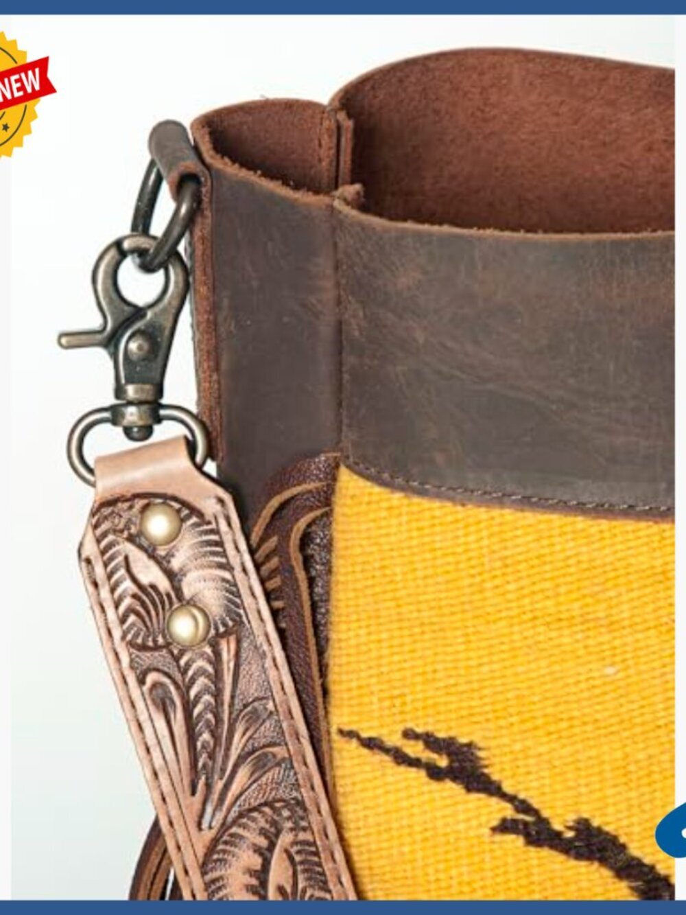 Genuine Leather Messenger Bag with Floral Carving Fringes Western Style - Picture 4 of 4